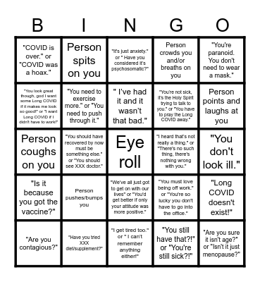 Long COVID Bingo Card