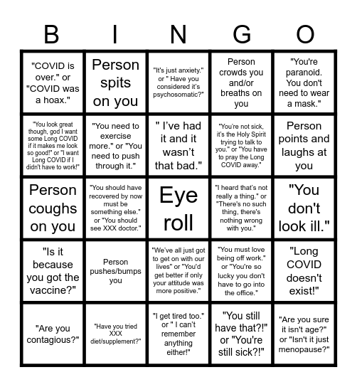 Long COVID Bingo Card