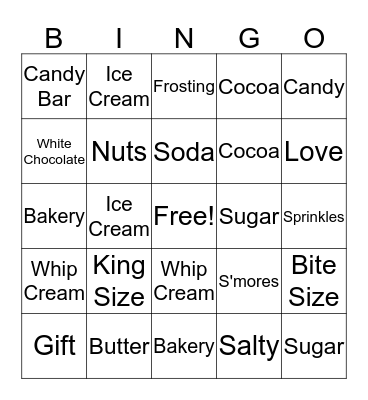 Sweet Treats Bingo Card