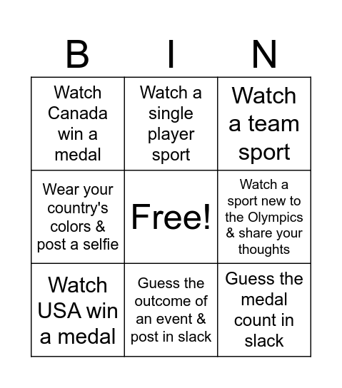 Modern Campus Olympic Bingo Card