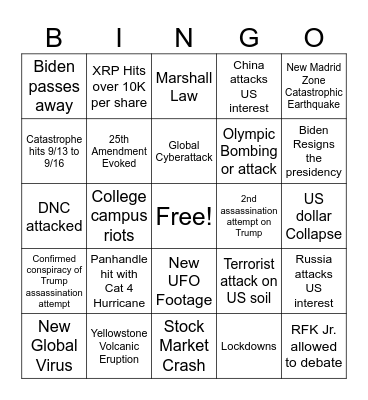 From 7/25/24 to the Election Bingo Card