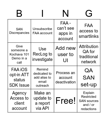 Ticket Tamer Bingo Card