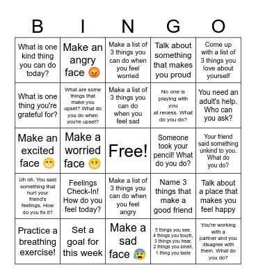 Social Emotional Bingo! Bingo Card