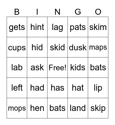 UFLI 20-28 Bingo Card