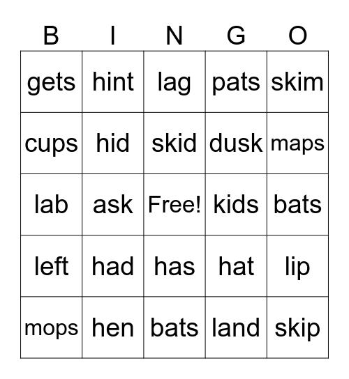 UFLI 20-28 Bingo Card