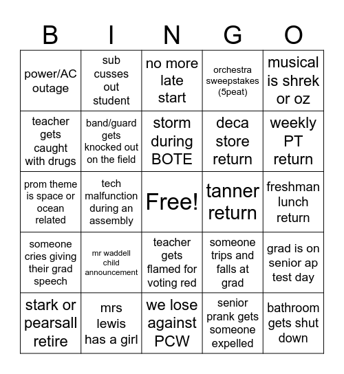 ‘24-‘25 Bingo Card