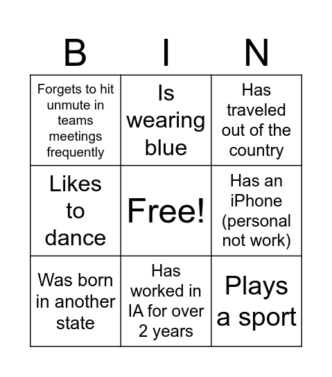 IA ALL Staff Bingo Card