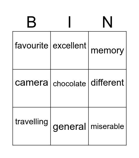 Dropped syllables Bingo Card