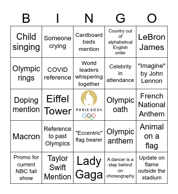 Paris 2024 Opening Ceremony Bingo Card