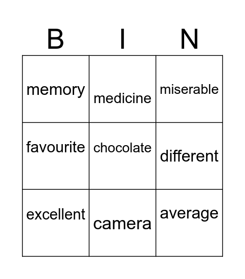 Dropped syllables Bingo Card