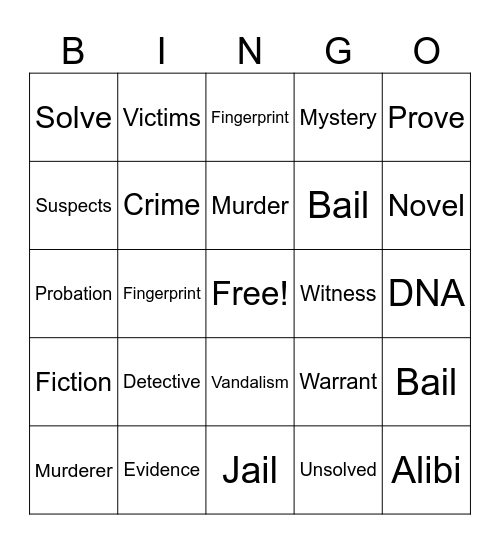 Crime Bingo Card