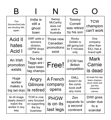 Pisswank TWIX Bungo Bingo Card