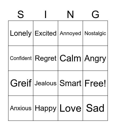Taylor Swift Emotion Bingo Card