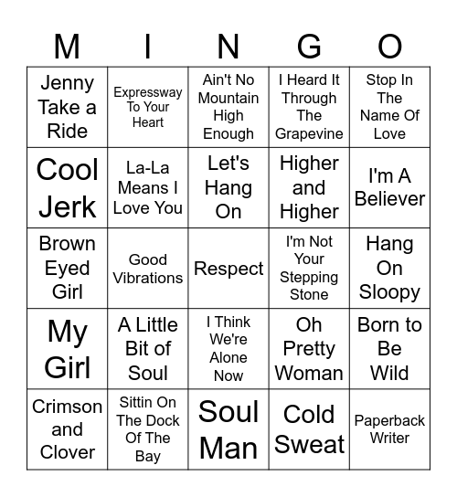 MINGO 1960's Bingo Card