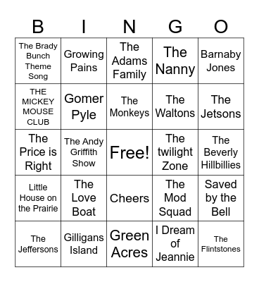 TV Theme Songs Bingo Card