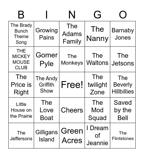 TV Theme Songs Bingo Card