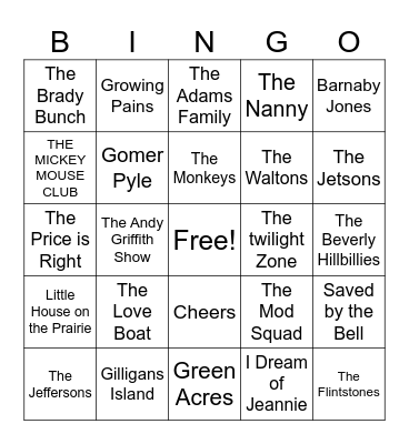 TV Theme Songs Bingo Card