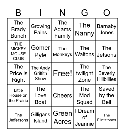 TV Theme Songs Bingo Card