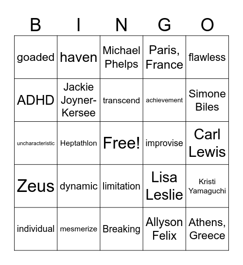 Olympic Bingo Card