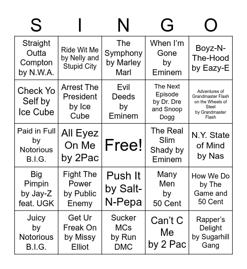 ICONIC RAP Bingo Card