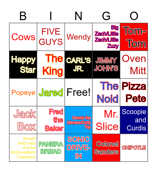 Fast Food Bingo Card