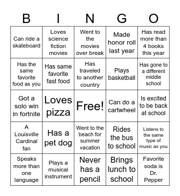Get to Know You Bingo Card