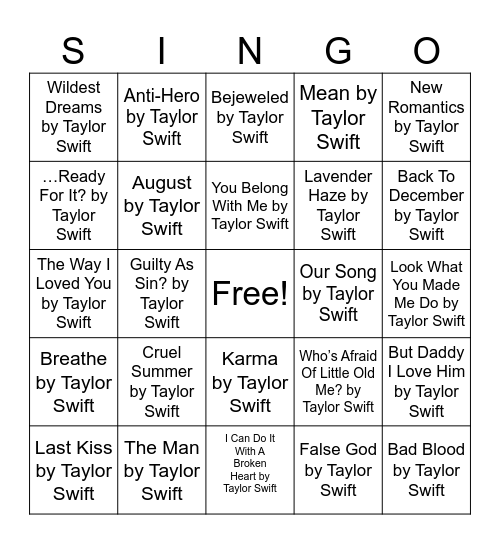 DELETE Bingo Card