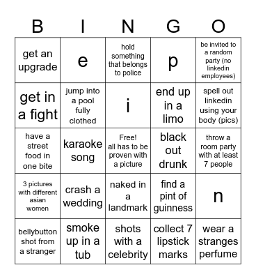 Vegas Gap Bingo Card