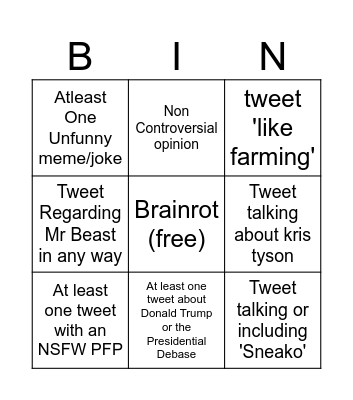 Twitter/X bingo Card