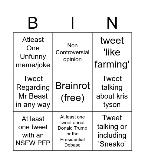 Twitter/X bingo Card