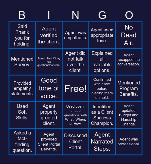 CS/CE Call Flow Bingo Card