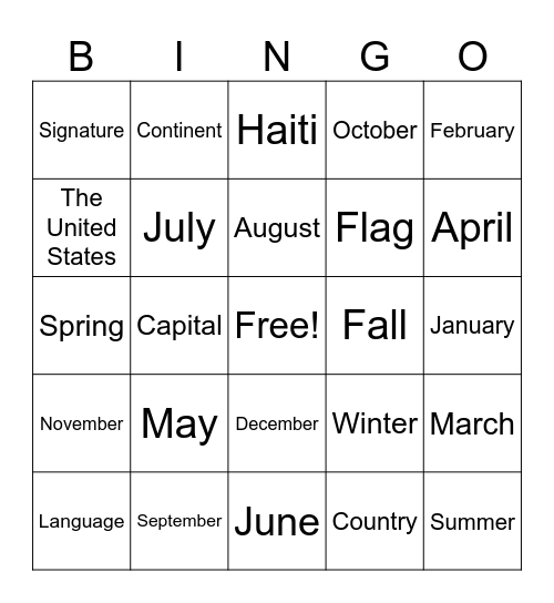 ESL BINGO Card