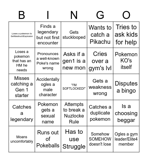 Mo's Nuzlocke Misadventures Bingo Card