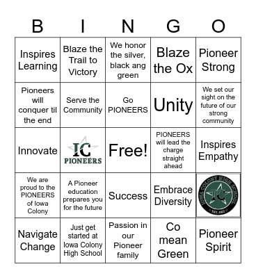 Iowa Colony High School Bingo Card
