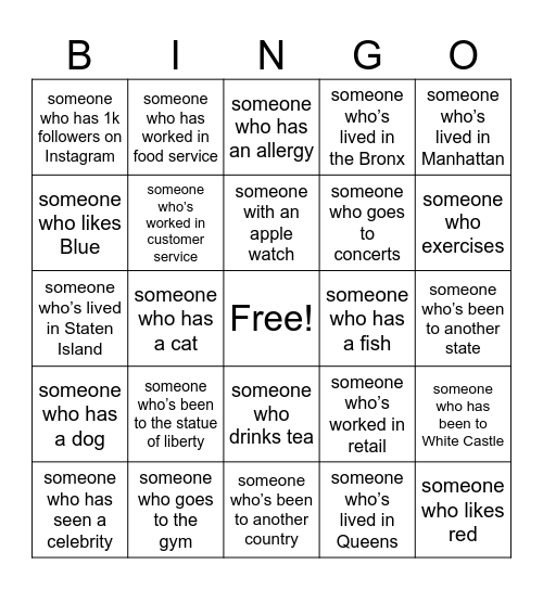 Networking Bingo Card