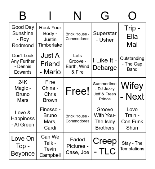 Musical Bingo Card