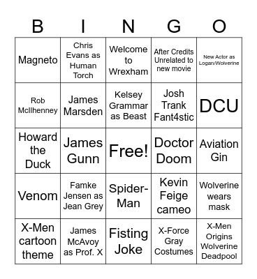 Deadpool and Wolverine Bingo Card