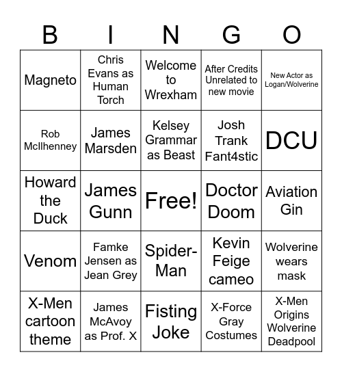 Deadpool and Wolverine Bingo Card