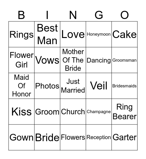 Wedding Bingo Card