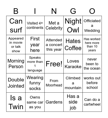 Staff Bingo Card