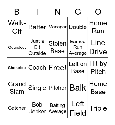 Baseball Terms Bingo Card