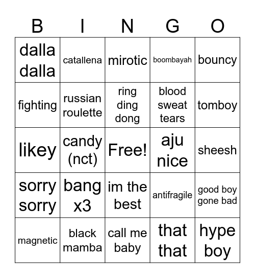 kkkkpop Bingo Card