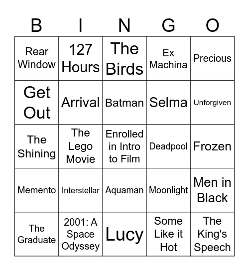 Intro to Film Bingo Card