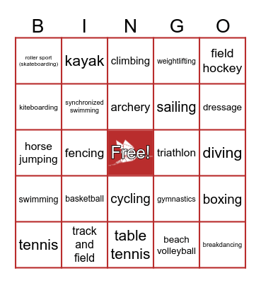 Paris 2024 Olympics Bingo Card