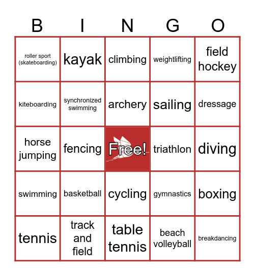 Paris 2024 Olympics Bingo Card