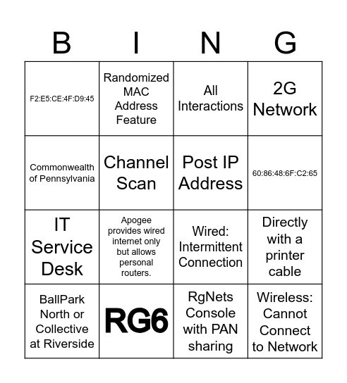 Apogee Virtual Bingo Card