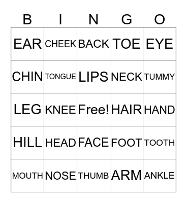 BODY PARTS Bingo Card