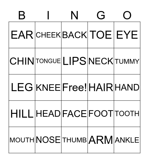 BODY PARTS Bingo Card