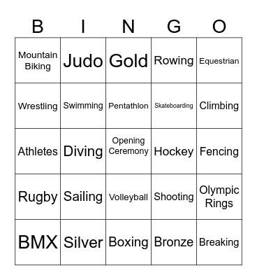 Paris 2024 Olympics Bingo Card