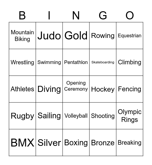 Paris 2024 Olympics Bingo Card